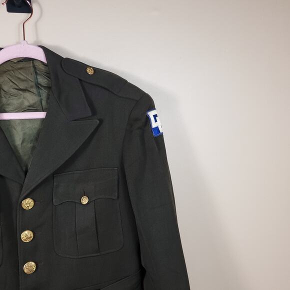 Vintage 1943 Farnsworth Reed Green Military Wool Coat Size 36R Patches - Picture 4 of 12